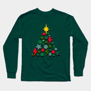 Red and Green Christmas Tree, Lightning, Star and Baubles Long Sleeve T-Shirt